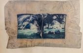 ”Expedition No.1″, from “Expedition” series , mixed media, polaroid photography, a collage of two images all transferred onto a glass, 24 x 33.5 cm, unique edition, 2018
